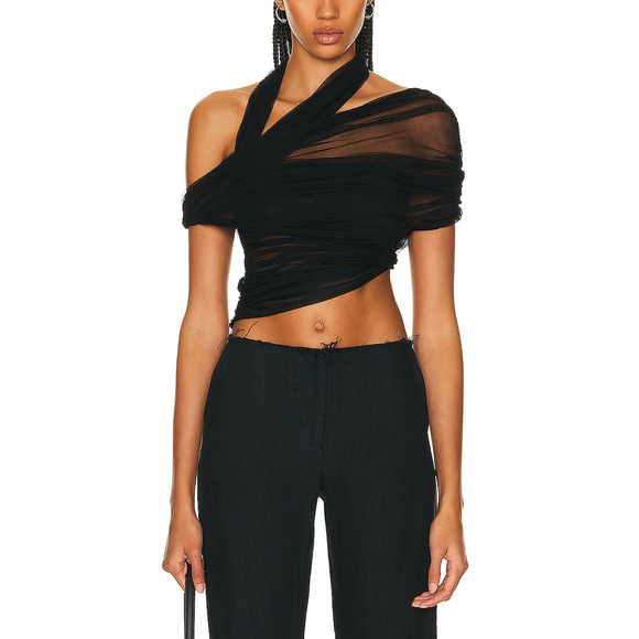 Christopher Esber 'Veiled' Black Off Shoulder Wrap Top Size 2 - Picture 1 of 5